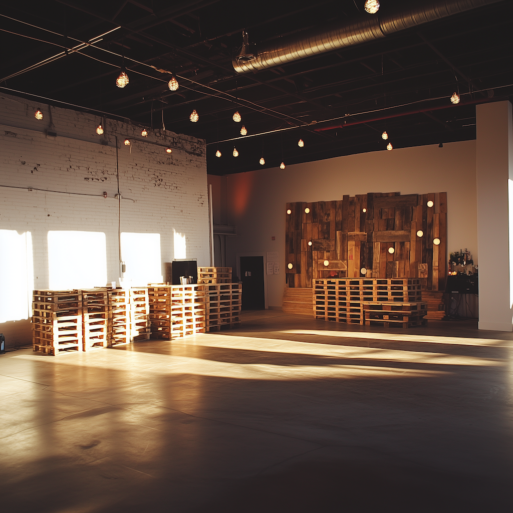 Pallets at being rented at an event in Inverness. Pre-event setup